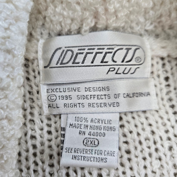 Vintage 90s Sideffects White Ivory Textured Knit Open Front Cardigan Size 2XL - Picture 5 of 8